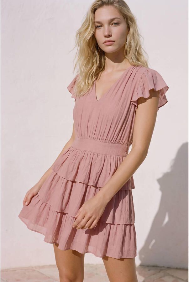 VERO MODA mini jurk met ruches oudroze
