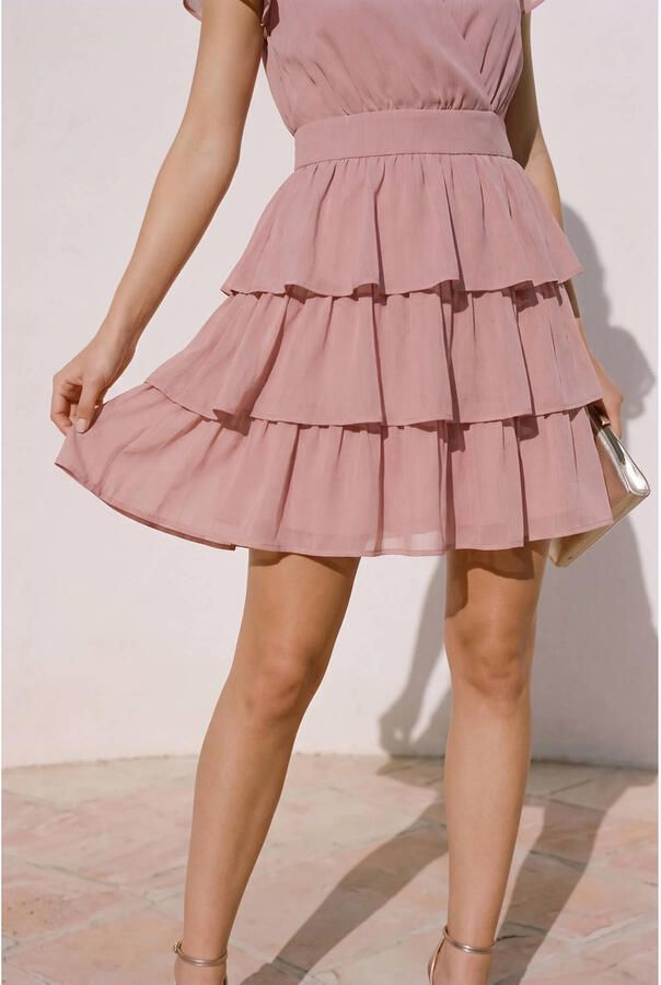 VERO MODA mini jurk met ruches oudroze - Foto 2