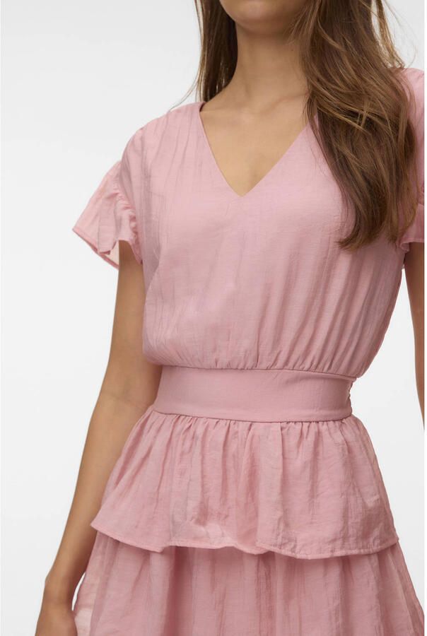 VERO MODA mini jurk met ruches oudroze - Foto 2