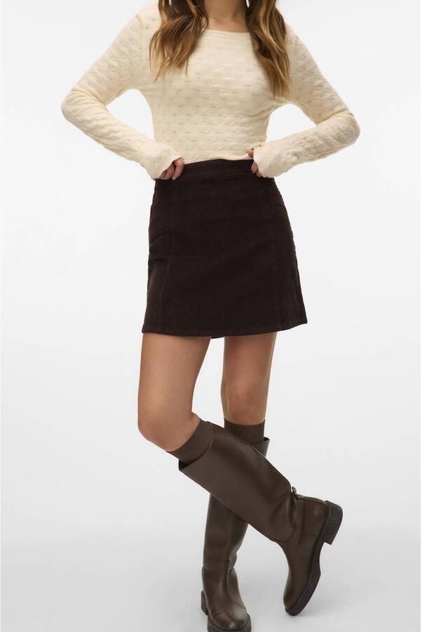 VERO MODA mini rok donkerbruin - Foto 3