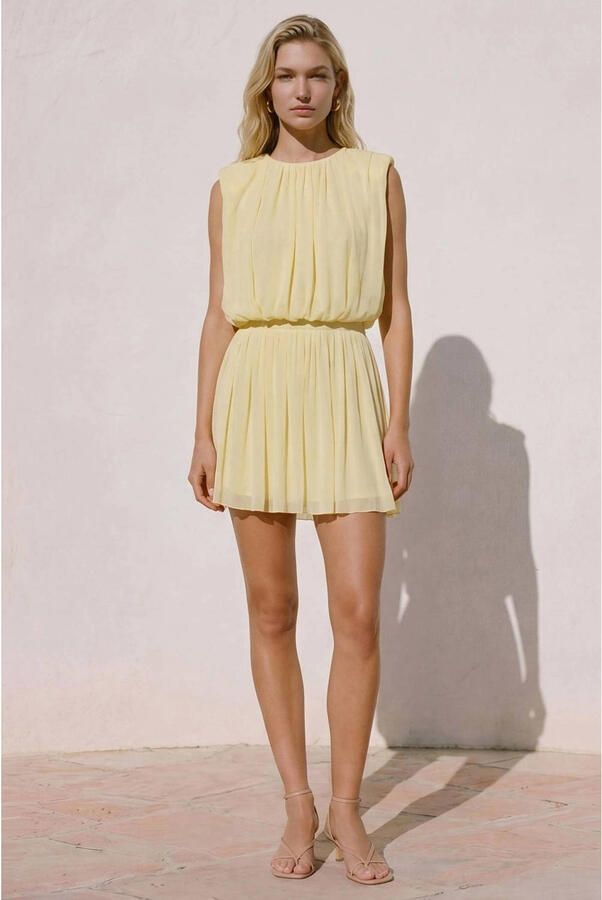 VERO MODA mouwloze top met plooien lichtgeel - Foto 2