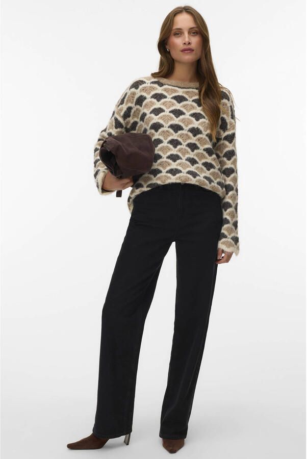 VERO MODA pullover met print en wol beige