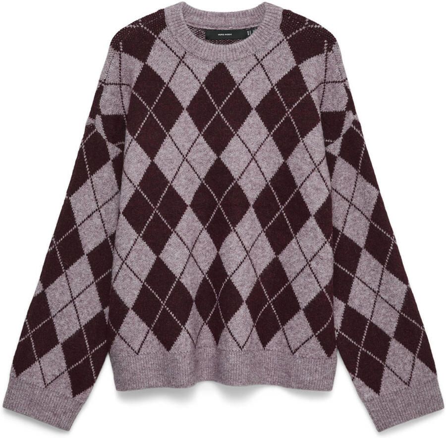 VERO MODA pullover met print en wol donkerrood