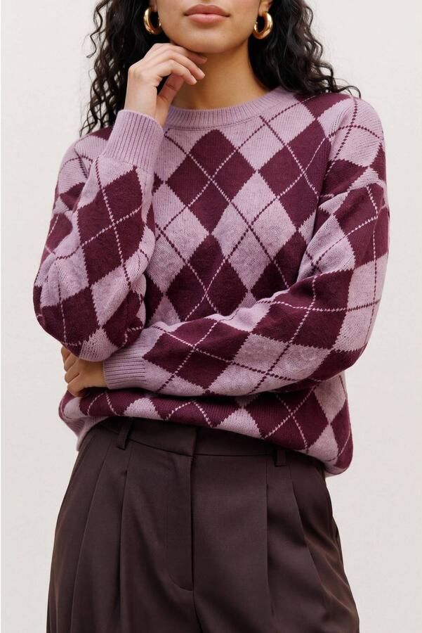 VERO MODA pullover met print en wol donkerrood