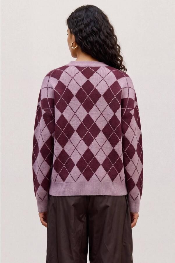 VERO MODA pullover met print en wol donkerrood - Foto 3