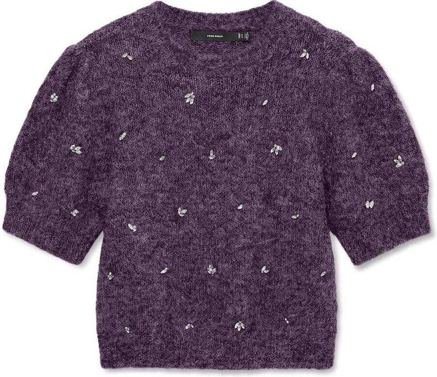 VERO MODA pullover met strass-steentjes en wol paars
