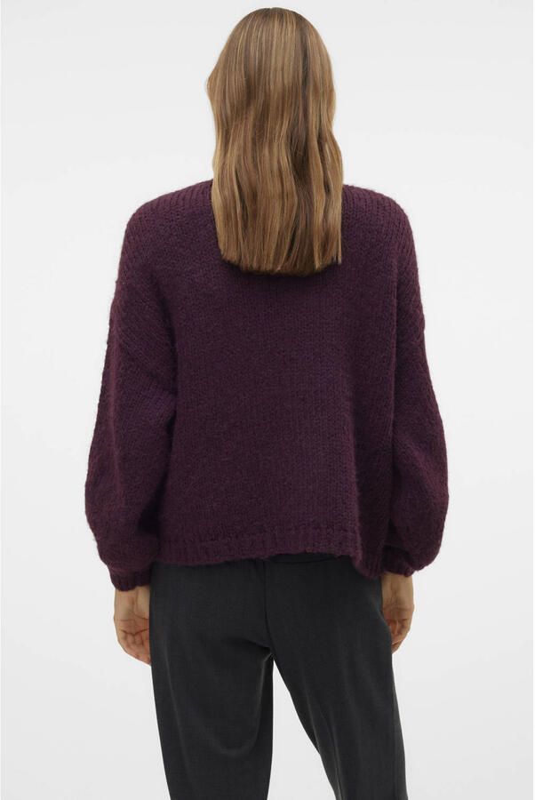 VERO MODA rechtvallend gebreid vest donkerrood - Foto 2