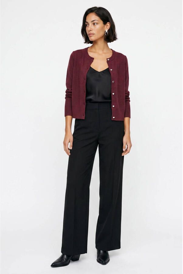 VERO MODA rechtvallend gebreid vest donkerrood - Foto 2
