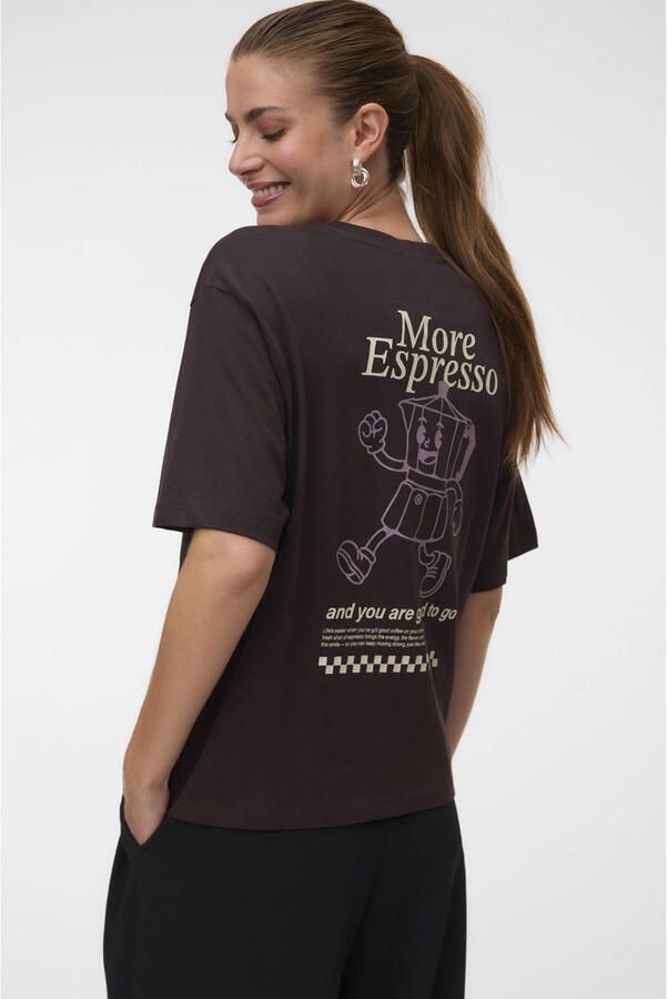 VERO MODA rechtvallend T-shirt met backprint donkerbruin - Foto 2