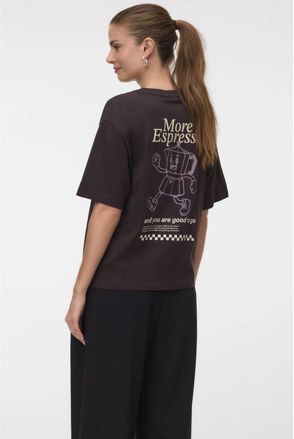 VERO MODA rechtvallend T-shirt met backprint donkerbruin - Foto 3
