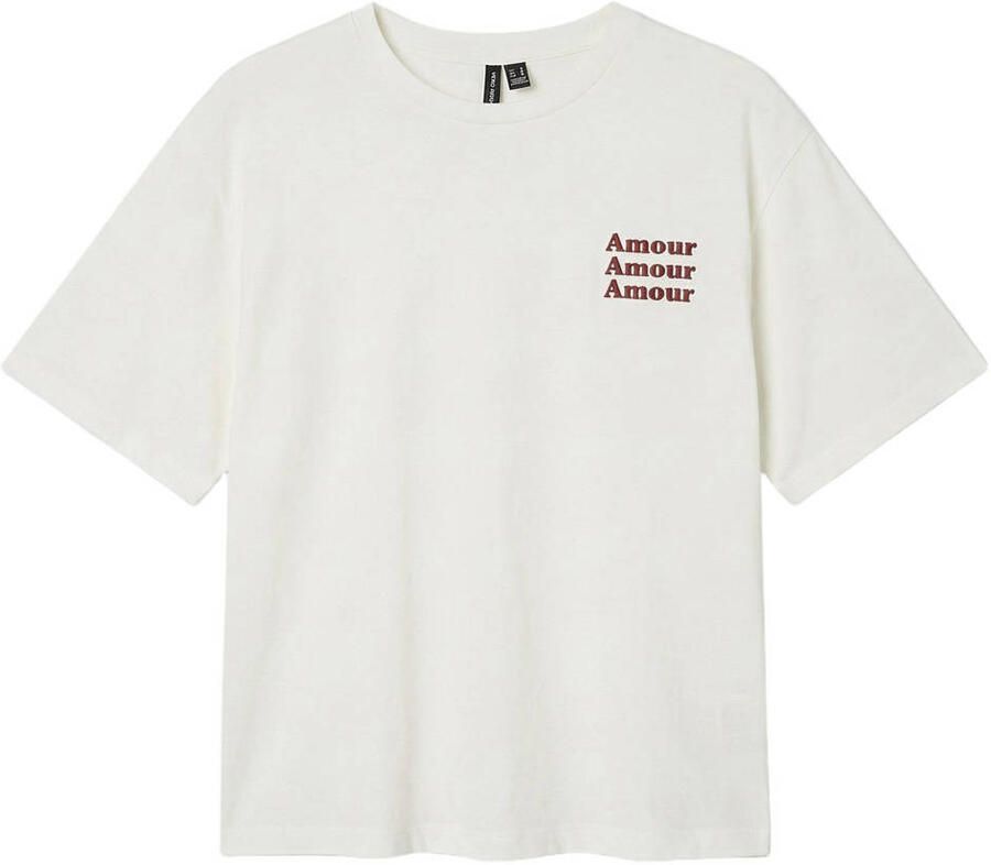 VERO MODA rechtvallend T-shirt met backprint ecru