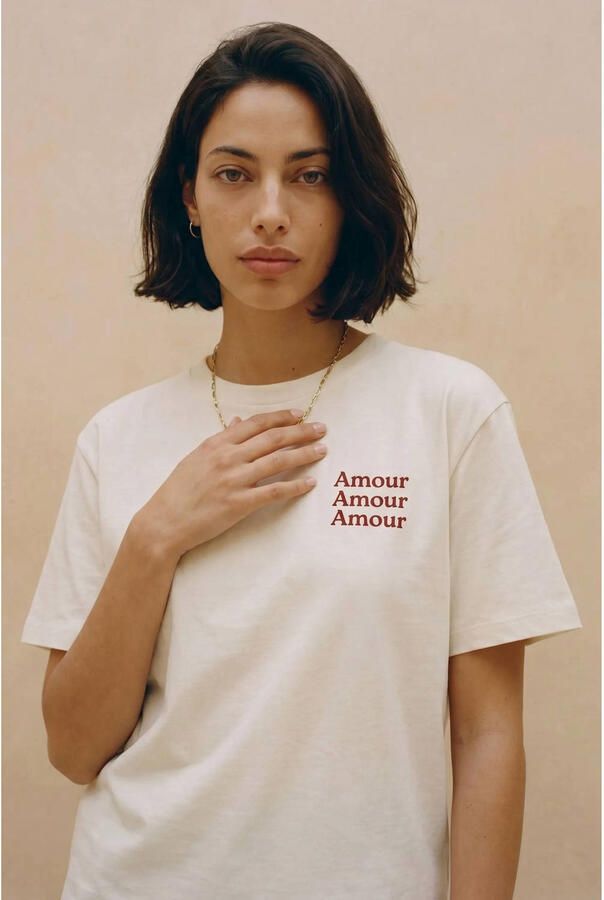 VERO MODA rechtvallend T-shirt met backprint ecru