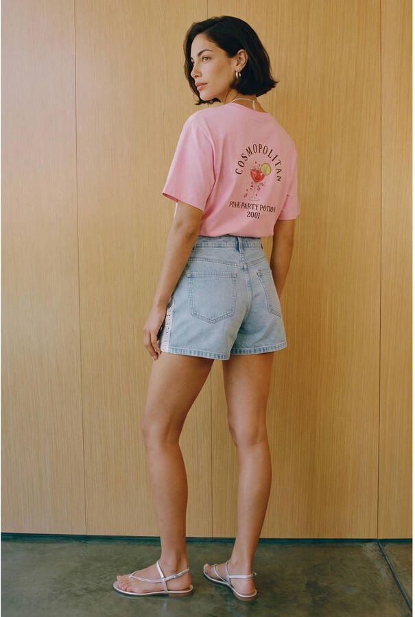 VERO MODA rechtvallend T-shirt met backprint roze - Foto 2