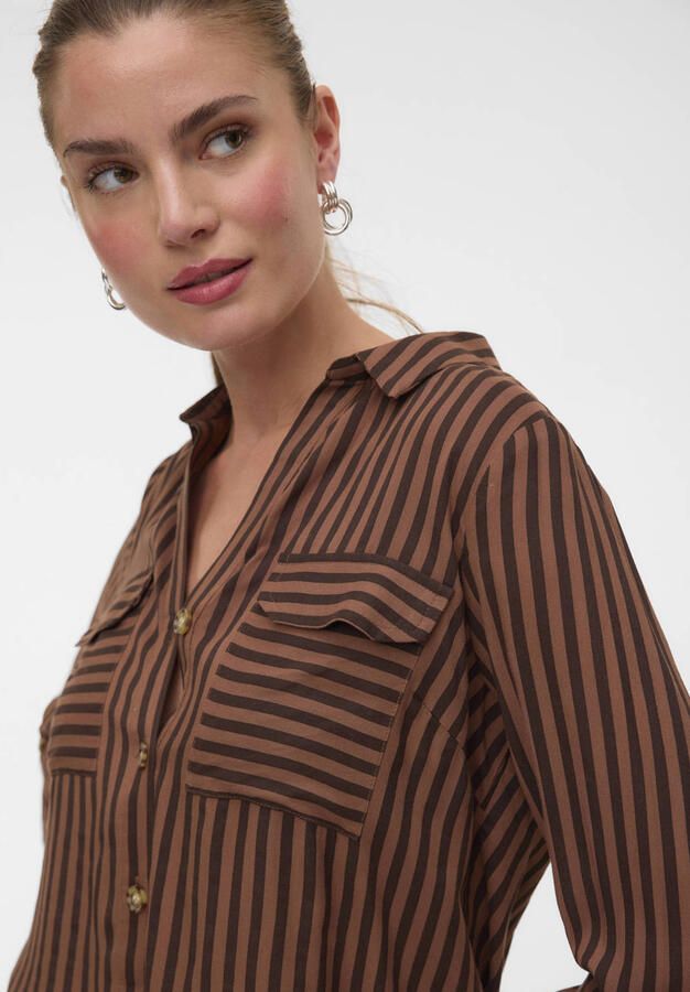 VERO MODA rechtvallende gestreepte blouse bruin - Foto 2