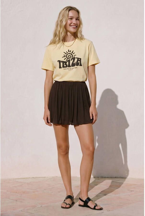 VERO MODA regular fit T-shirt met tekst geel