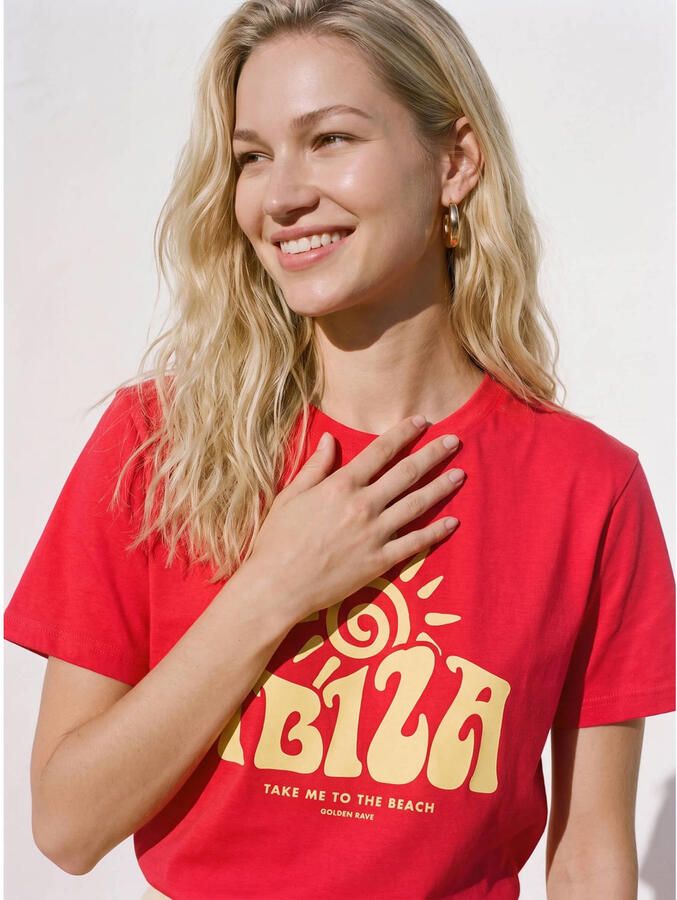 VERO MODA regular fit T-shirt met tekst rood - Foto 2