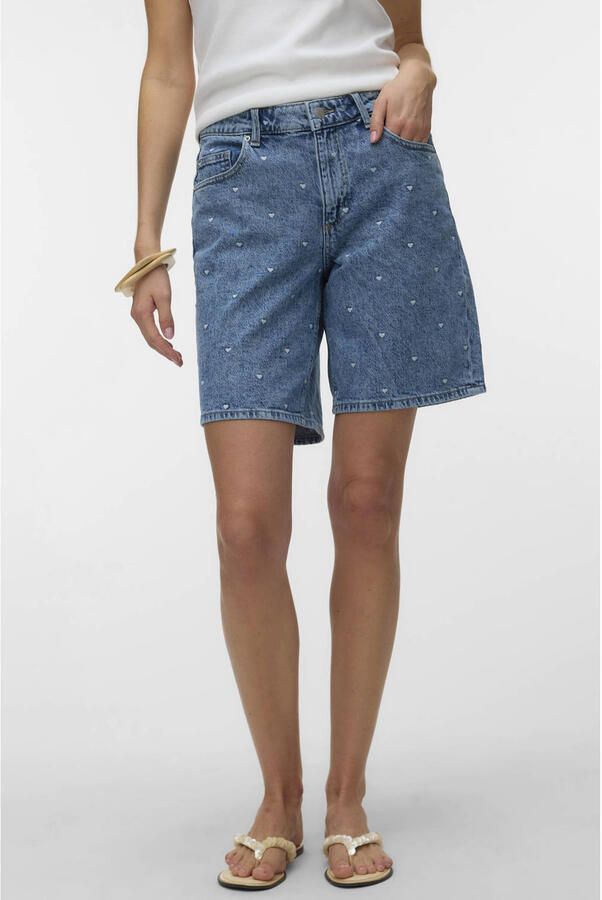 VERO MODA regular waist denim short met hartjes medium blue denim