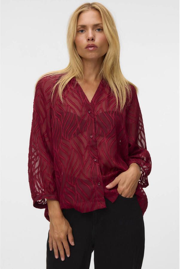 VERO MODA semi-transparante blouse donkerrood