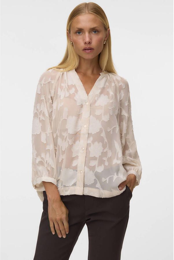 VERO MODA semi-transparante gebloemde blouse beige