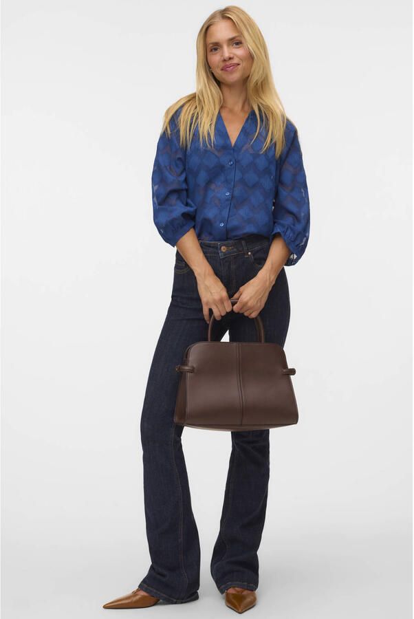 VERO MODA semi-transparante geruite blouse blauw - Foto 3