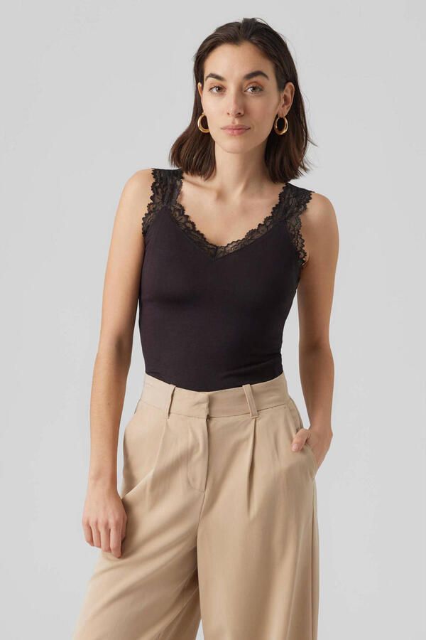 Vero Moda Zwarte Viscose Tanktop Lente Zomer Black Dames