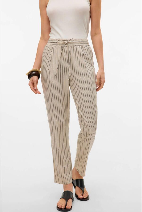 Vero Moda Comfortbroek VMJESMILO MW ANKLE PANTS WVN NOOS met linnen elastische manchetten en trekkoord