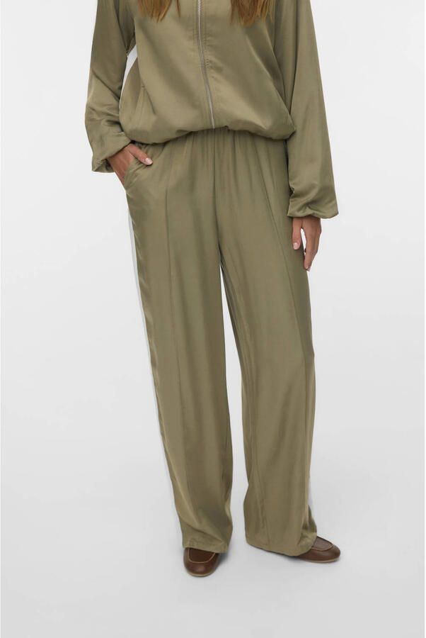 VERO MODA straight high waist casual broek lichtbruin