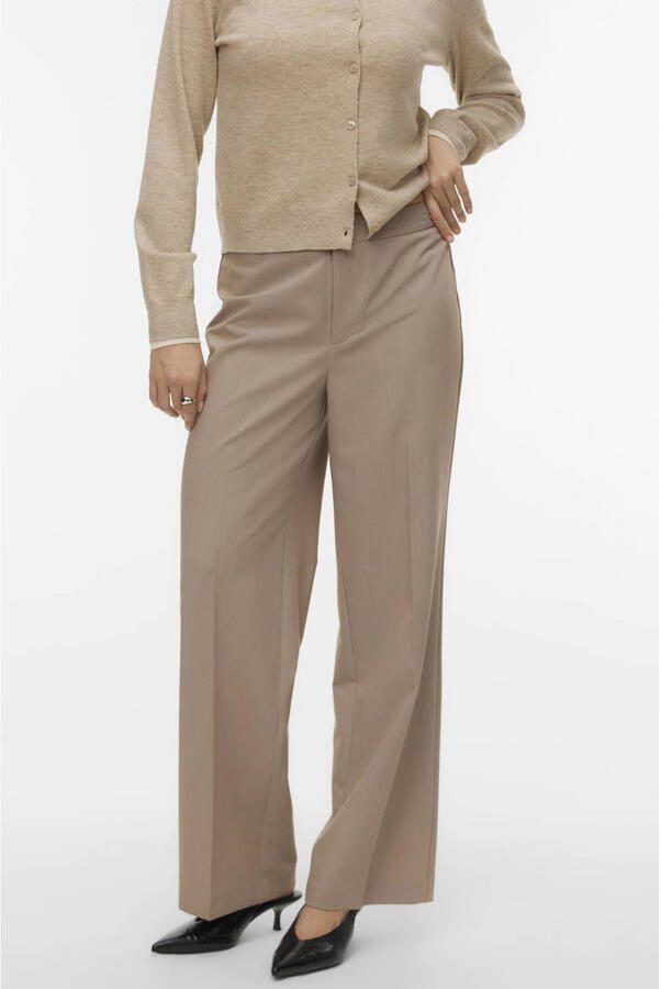 VERO MODA straight regular waist casual broek beige