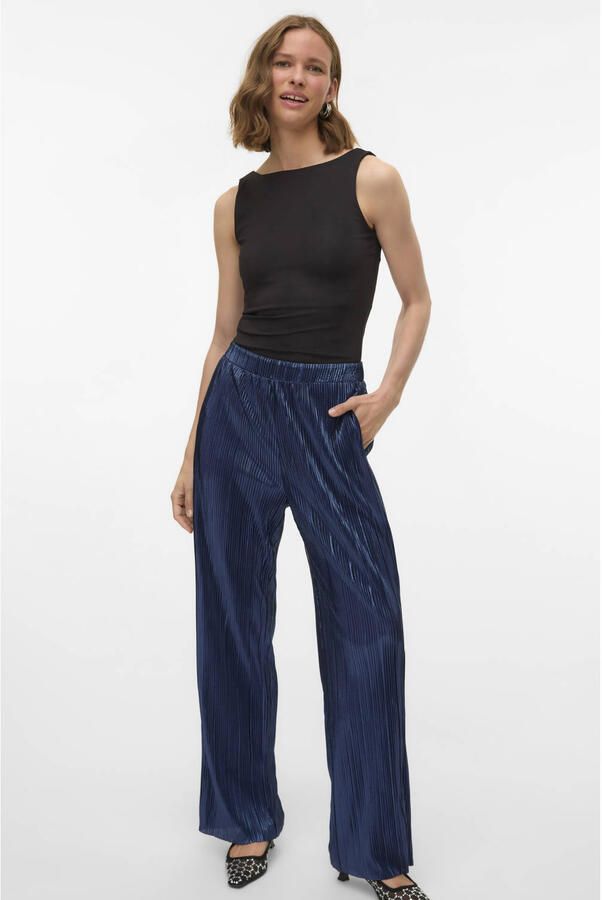 VERO MODA straight regular waist casual broek donkerblauw - Foto 3
