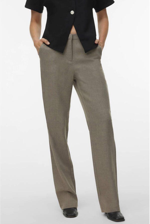 VERO MODA straight regular waist casual broek grijs melange