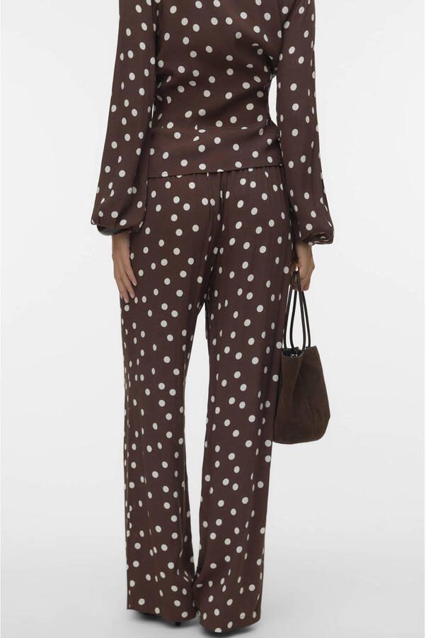 VERO MODA straight regular waist casual broek met stippen donkerbruin - Foto 2