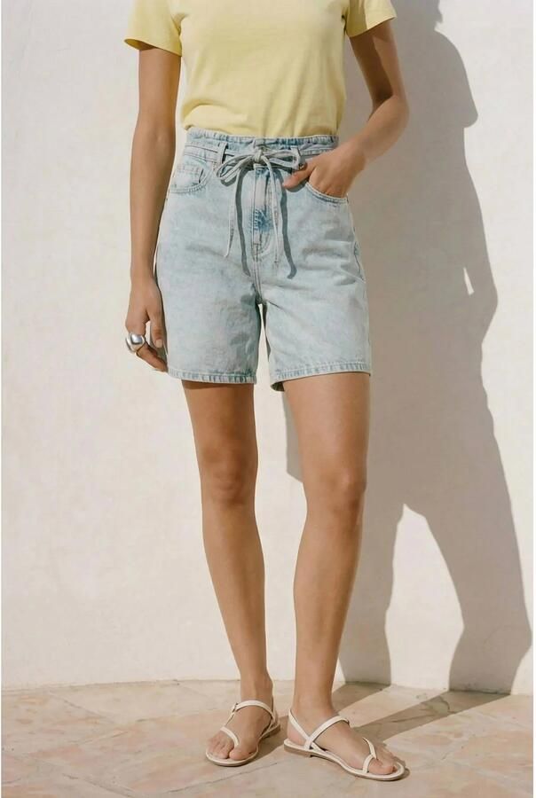 VERO MODA straight regular waist denim short light blue denim - Foto 3