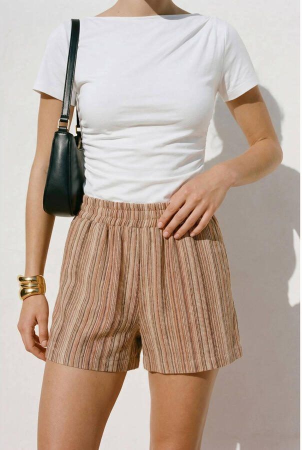 VERO MODA straight regular waist gestreepte casual short