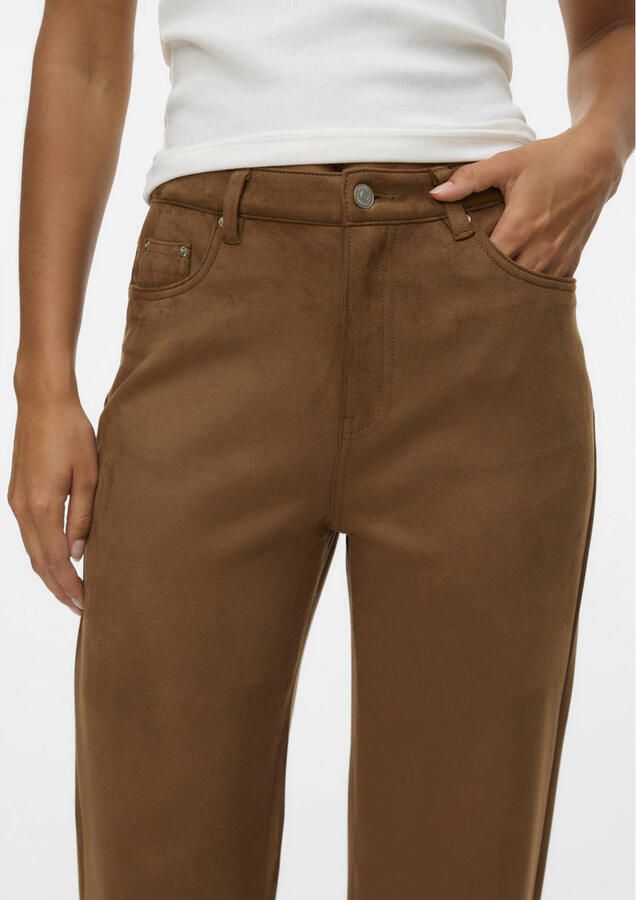 VERO MODA suede wide leg high waist casual broek bruin