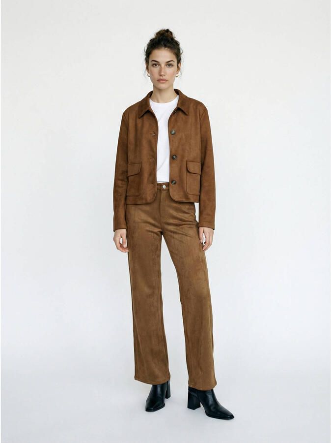 VERO MODA suede wide leg high waist casual broek bruin - Foto 2