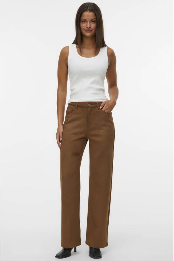 VERO MODA suede wide leg high waist casual broek bruin - Foto 3