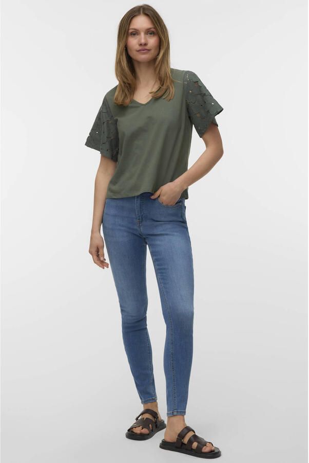 VERO MODA T-shirt broderie donkergroen - Foto 3