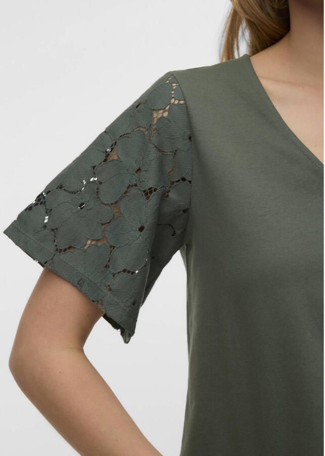 VERO MODA T-shirt broderie donkergroen - Foto 2