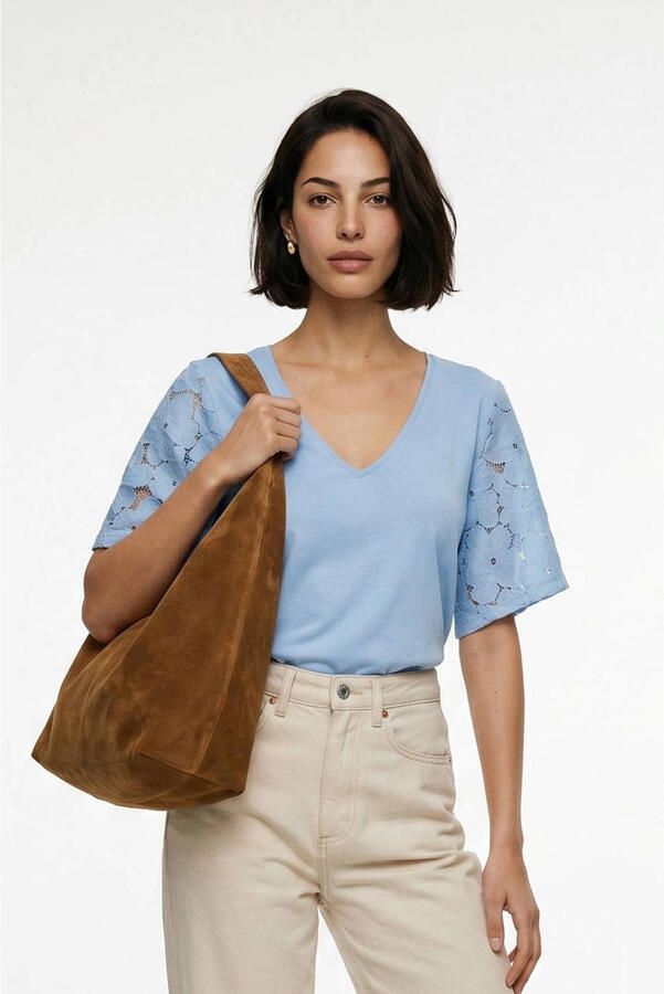 VERO MODA T-shirt broderie lichtblauw