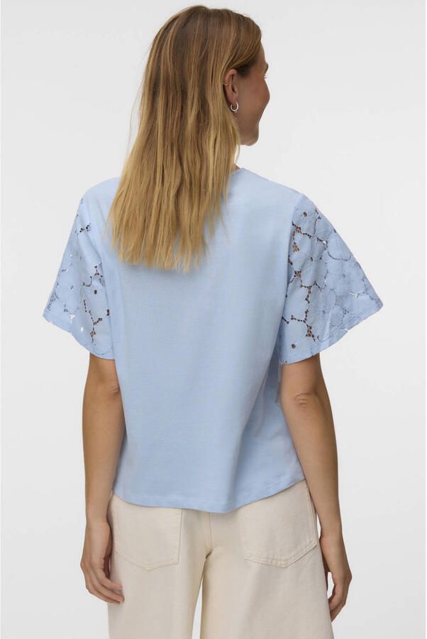VERO MODA T-shirt broderie lichtblauw - Foto 3