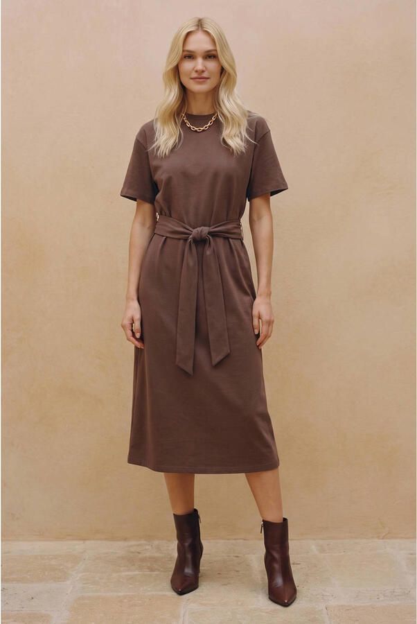 VERO MODA T-shirtjurk met ceintuur bruin