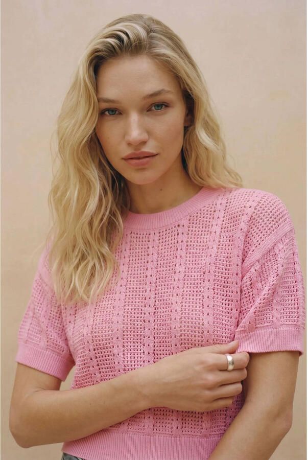 Vero Moda relaxed fit gebreid shirt van katoenmix model 'LUX LIGHT'