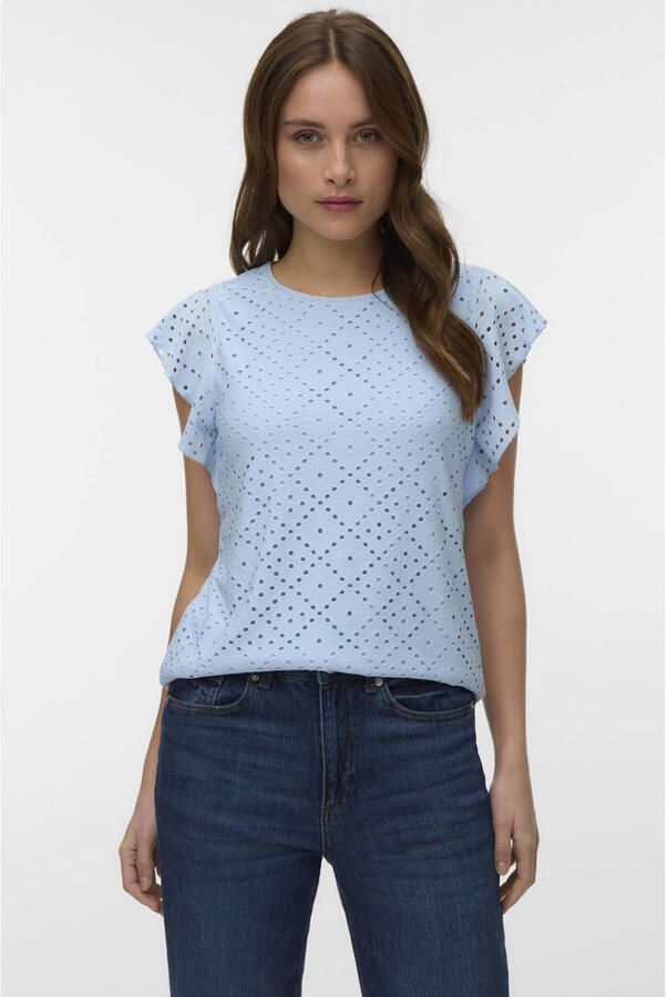 VERO MODA top broderie lichtblauw