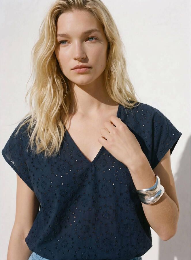 VERO MODA top broderie marineblauw