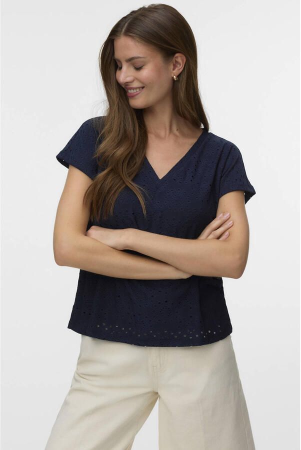 VERO MODA top broderie marineblauw - Foto 3