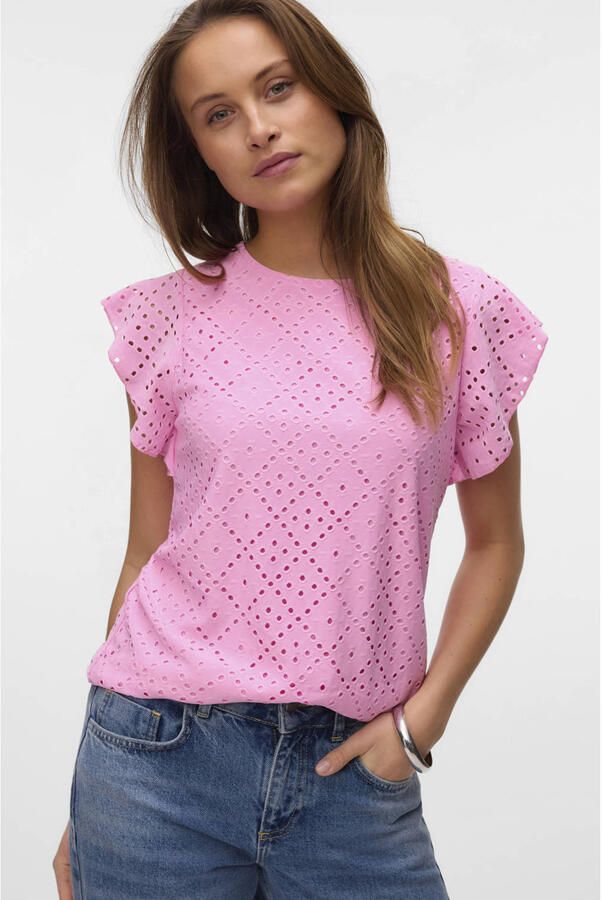 Vero Moda Regular fit T-shirt met ajourpatroon model 'TASSA'