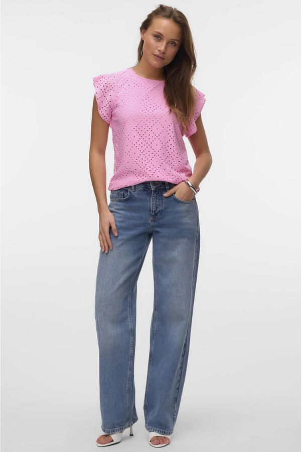 Vero Moda Regular fit T-shirt met ajourpatroon model 'TASSA' - Foto 3