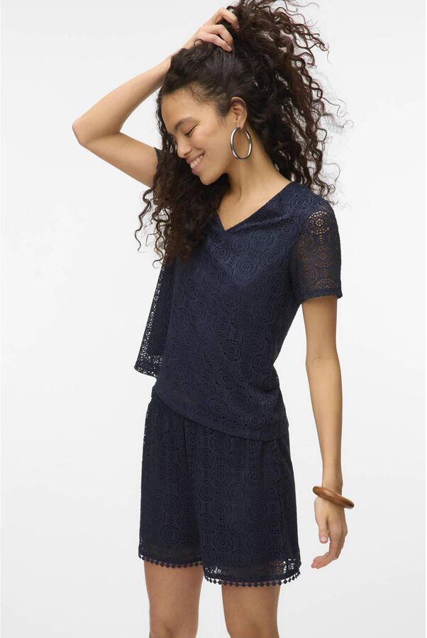 VERO MODA top crochet donkerblauw
