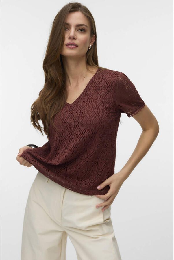 VERO MODA top crochet donkerrood