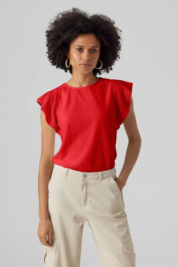 Vero Moda Regular fit T-shirt met ajourpatroon model 'TASSA'